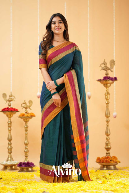 Teal Handloom Narayanpet Cotton Saree