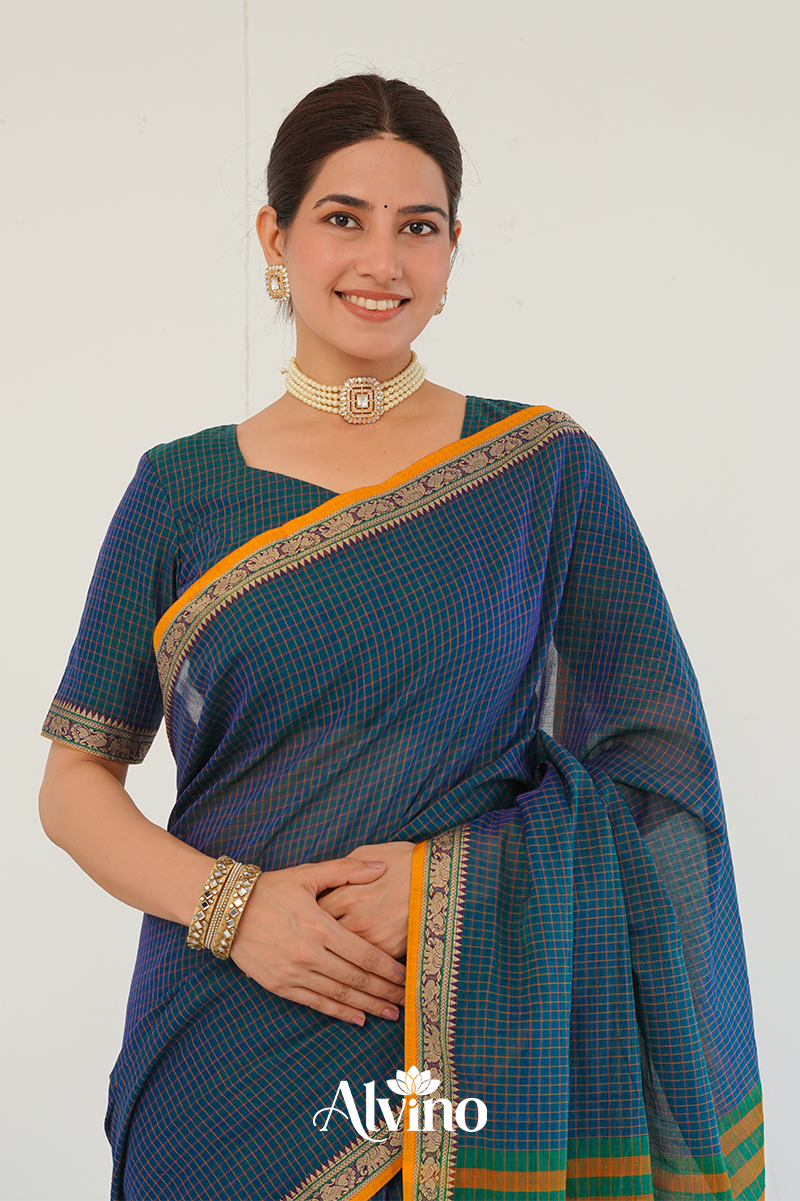 Teal Blue Handloom Narayanpet Cotton Saree