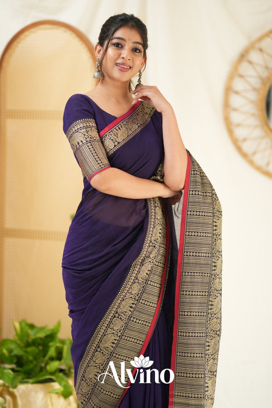 Deep Purple Handloom Narayanpet Cotton Saree