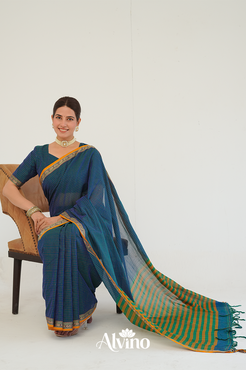 Teal Blue Handloom Narayanpet Cotton Saree