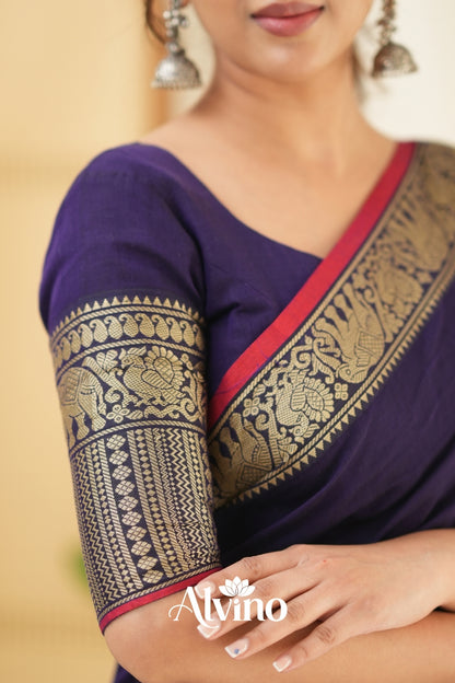 Deep Purple Handloom Narayanpet Cotton Saree