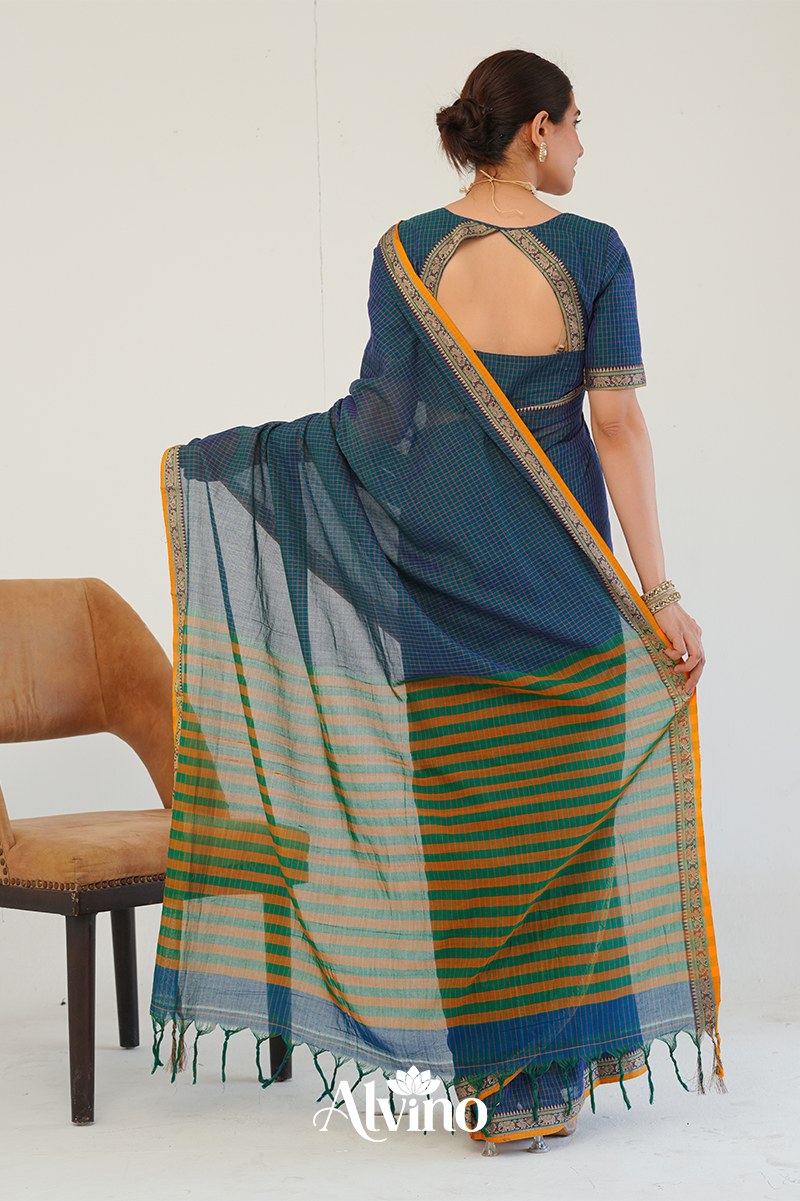 Teal Blue Handloom Narayanpet Cotton Saree