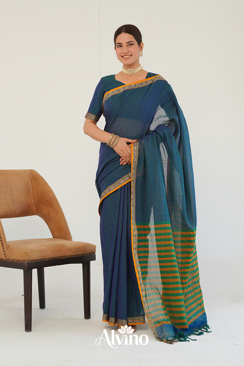 Teal Blue Handloom Narayanpet Cotton Saree