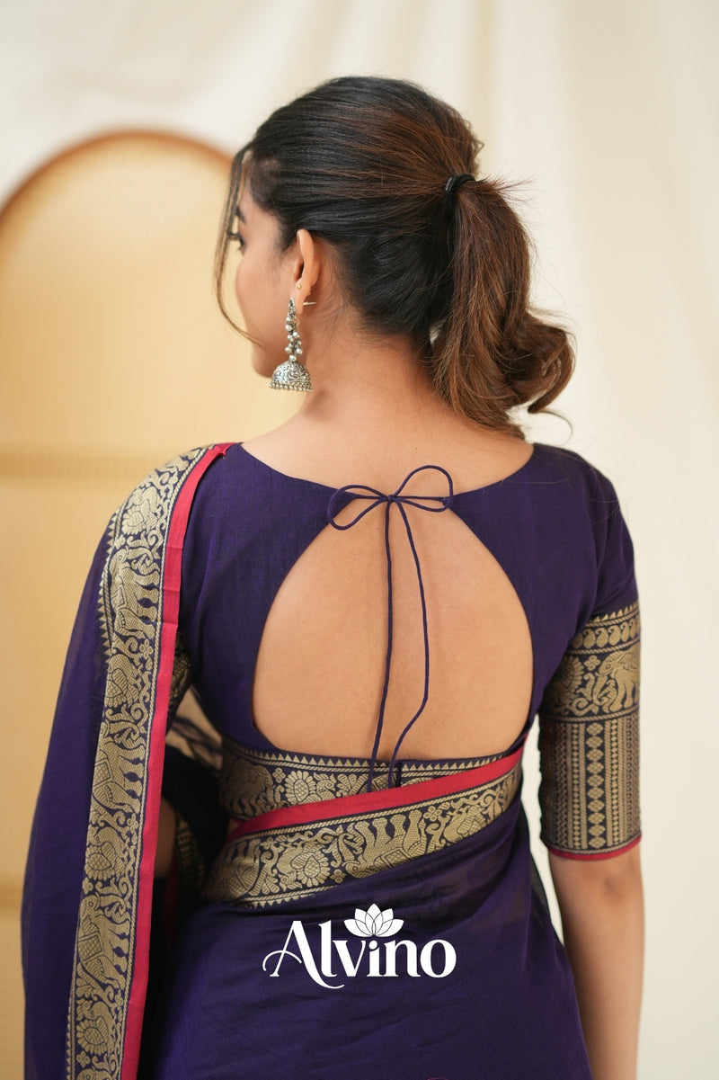 Deep Purple Handloom Narayanpet Cotton Saree