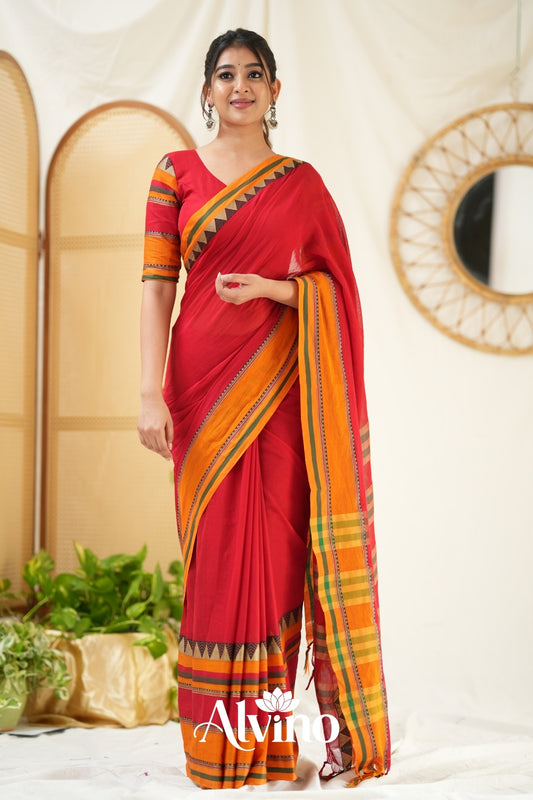 Red Handloom Narayanpet Cotton Saree