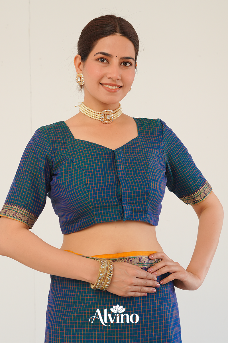 Teal Blue Handloom Narayanpet Cotton Saree