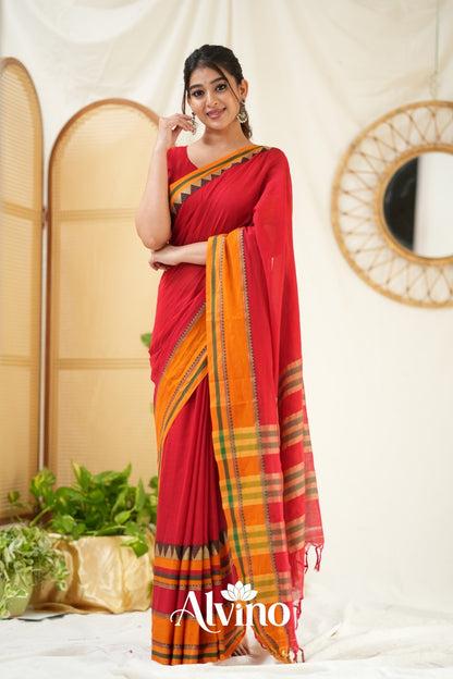 Red Handloom Narayanpet Cotton Saree
