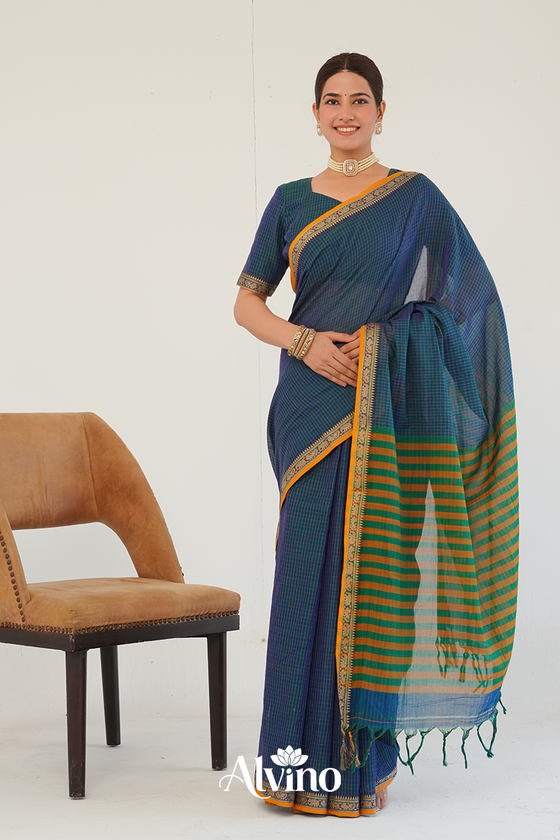 Teal Blue Handloom Narayanpet Cotton Saree