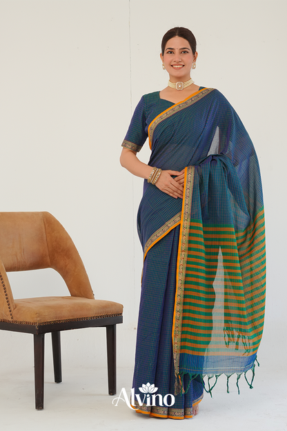 Teal Blue Handloom Narayanpet Cotton Saree