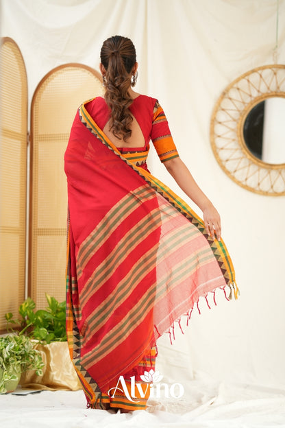 Red Handloom Narayanpet Cotton Saree