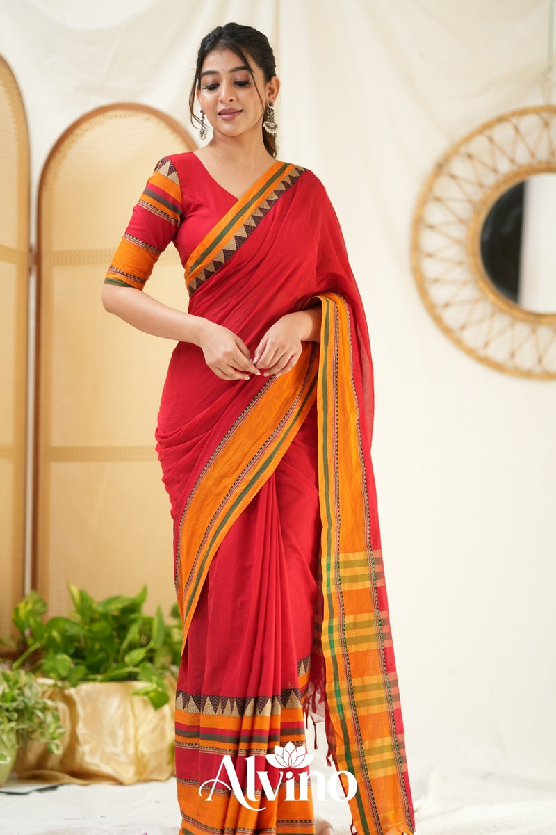Red Handloom Narayanpet Cotton Saree