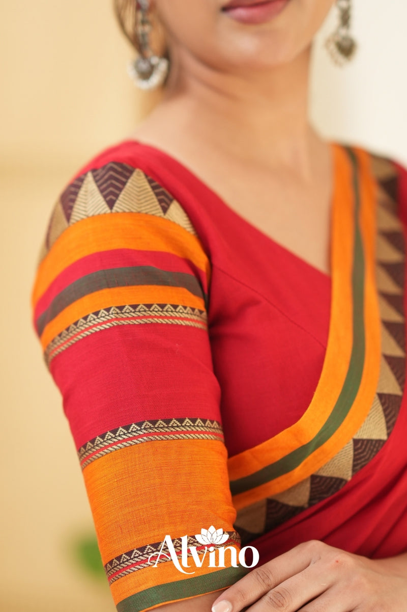 Red Handloom Narayanpet Cotton Saree