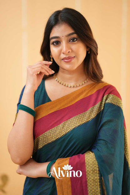 Teal Handloom Narayanpet Cotton Saree