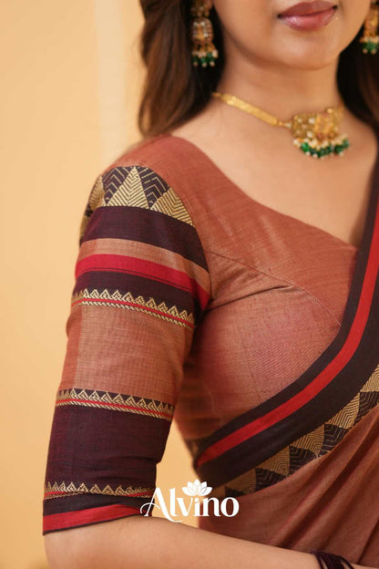Peach Handloom Narayanpet Cotton Saree