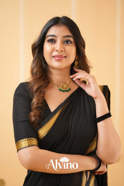 Black Handloom Narayanpet Cotton Saree