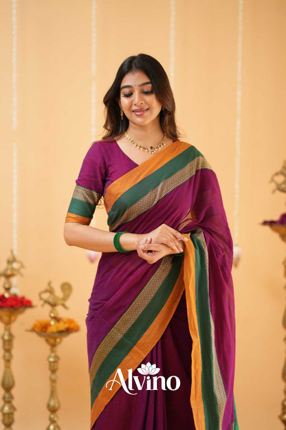 Purple Handloom Narayanpet Cotton Saree