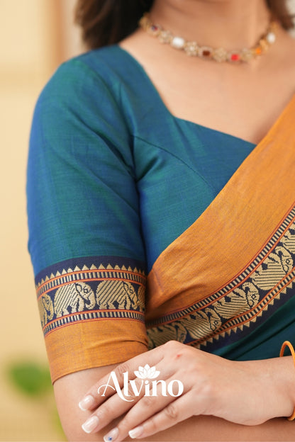 Teal Handloom  Narayanpet Cotton Saree