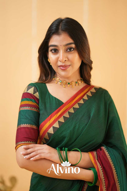 Dark Green Handloom Narayanpet Cotton Saree