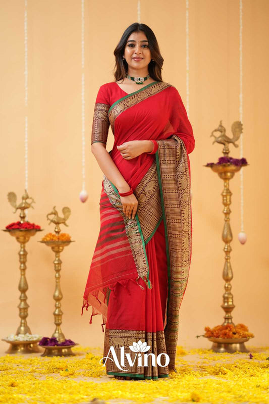 Red Narayanpet Cotton Saree