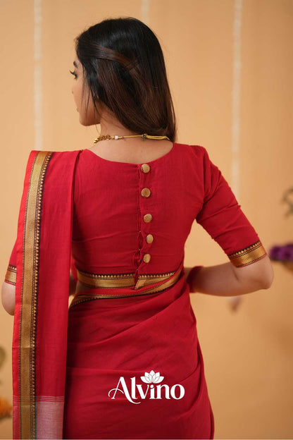 Red Handloom Narayanpet Cotton Saree