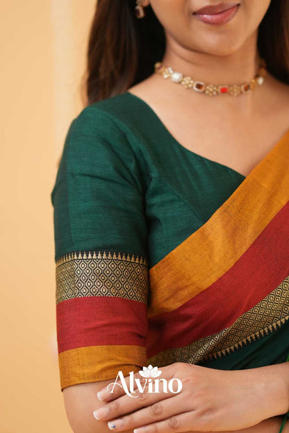 Dark Green Handloom Narayanpet Cotton Saree