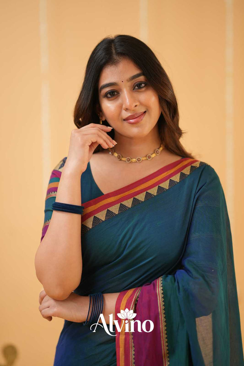 Teal Handloom Narayanpet Cotton Saree