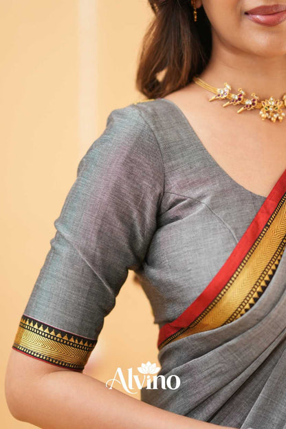 Grey Handloom Narayanpet Cotton Saree