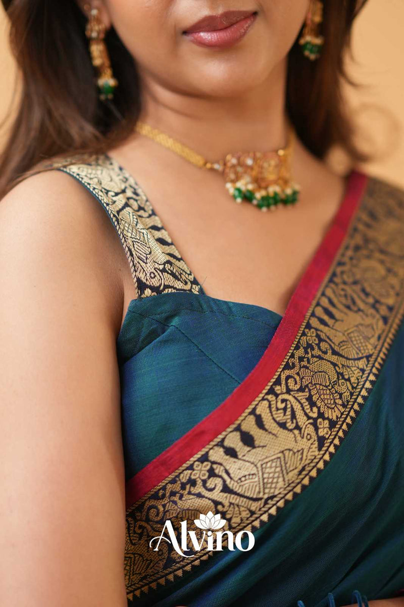 Teal Handloom Narayanpet Cotton Saree