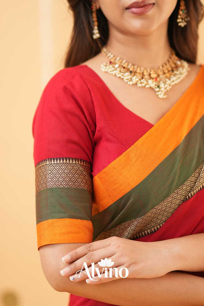 Red Handloom Narayanpet Cotton Saree