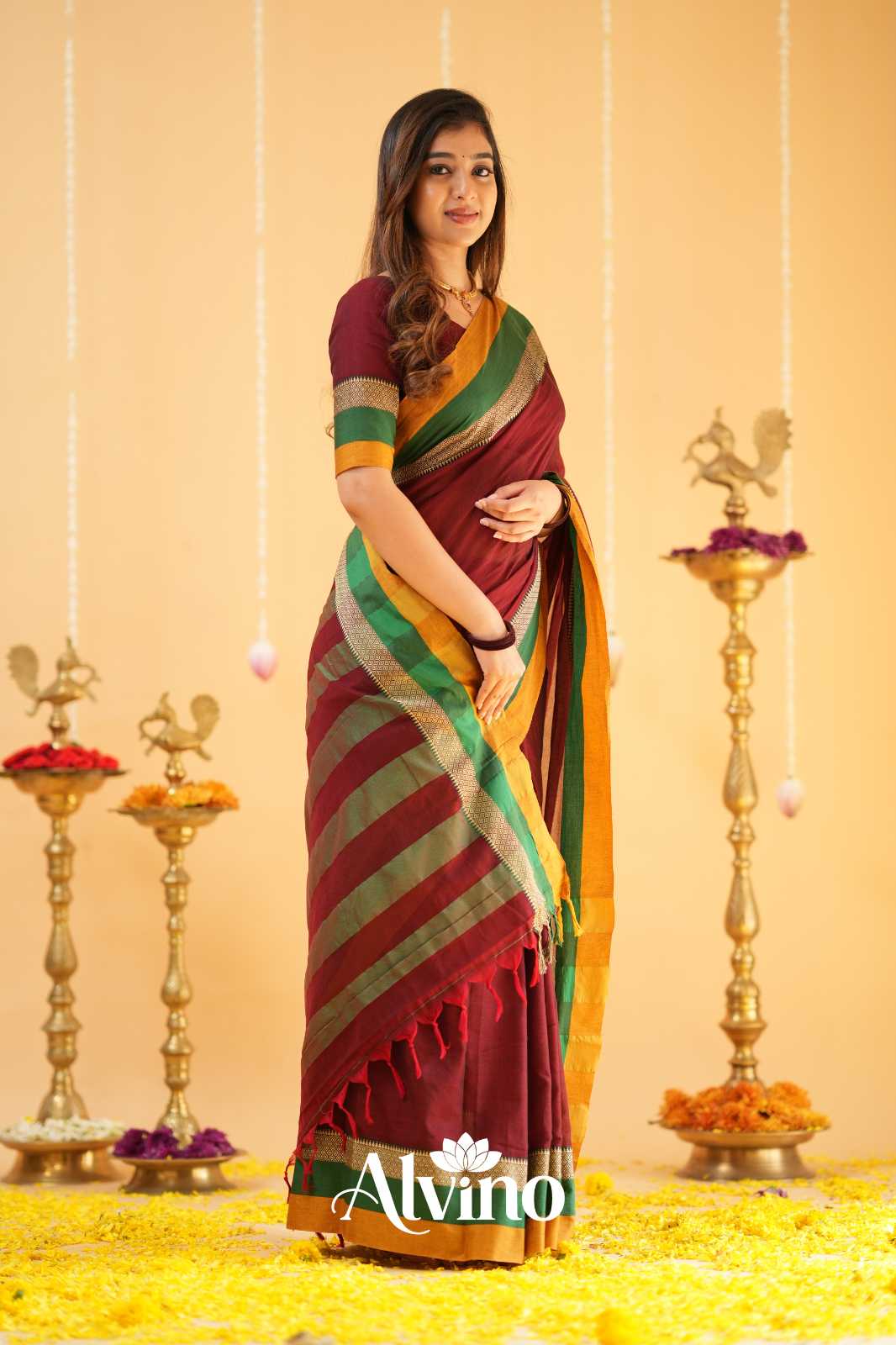 Marron  Narayanpet Cotton Saree