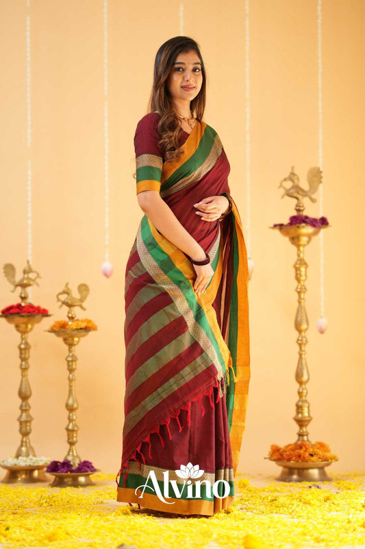 Marron  Narayanpet Cotton Saree