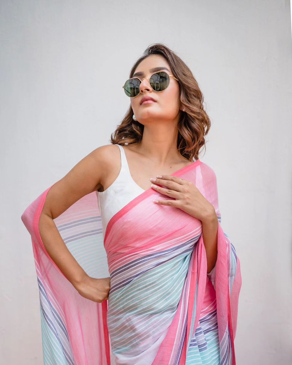 Light Pink Royal Elgance Cotton Linen Saree