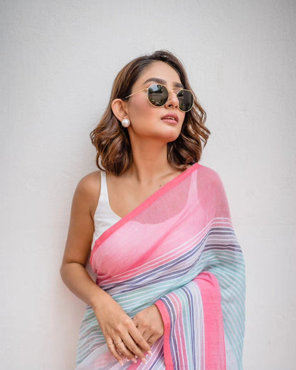 Light Pink Royal Elgance Cotton Linen Saree