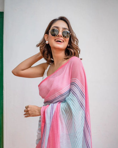 Light Pink Royal Elgance Cotton Linen Saree