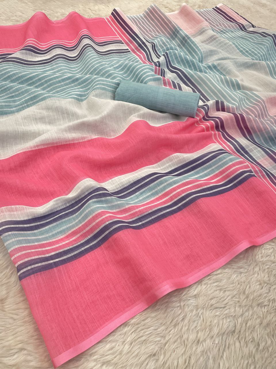 Light Pink Royal Elgance Cotton Linen Saree
