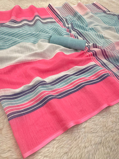 Light Pink Royal Elgance Cotton Linen Saree