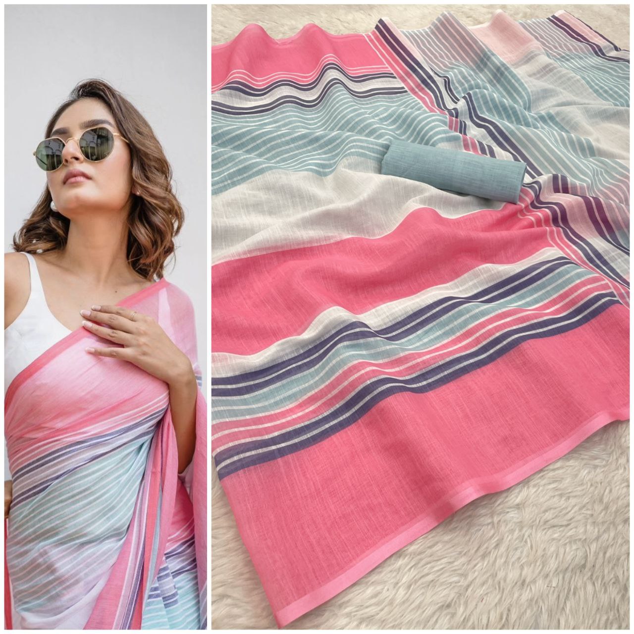 Light Pink Royal Elgance Cotton Linen Saree