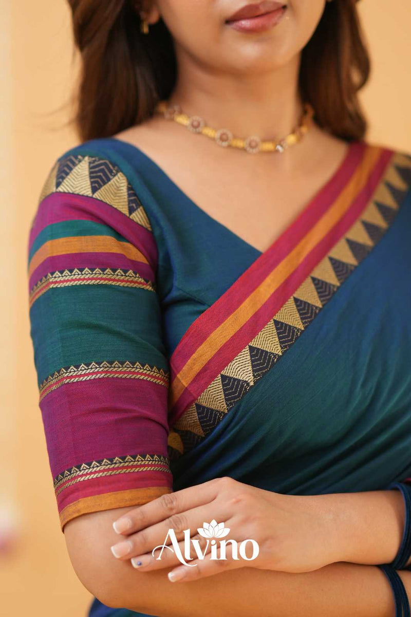 Teal Handloom Narayanpet Cotton Saree