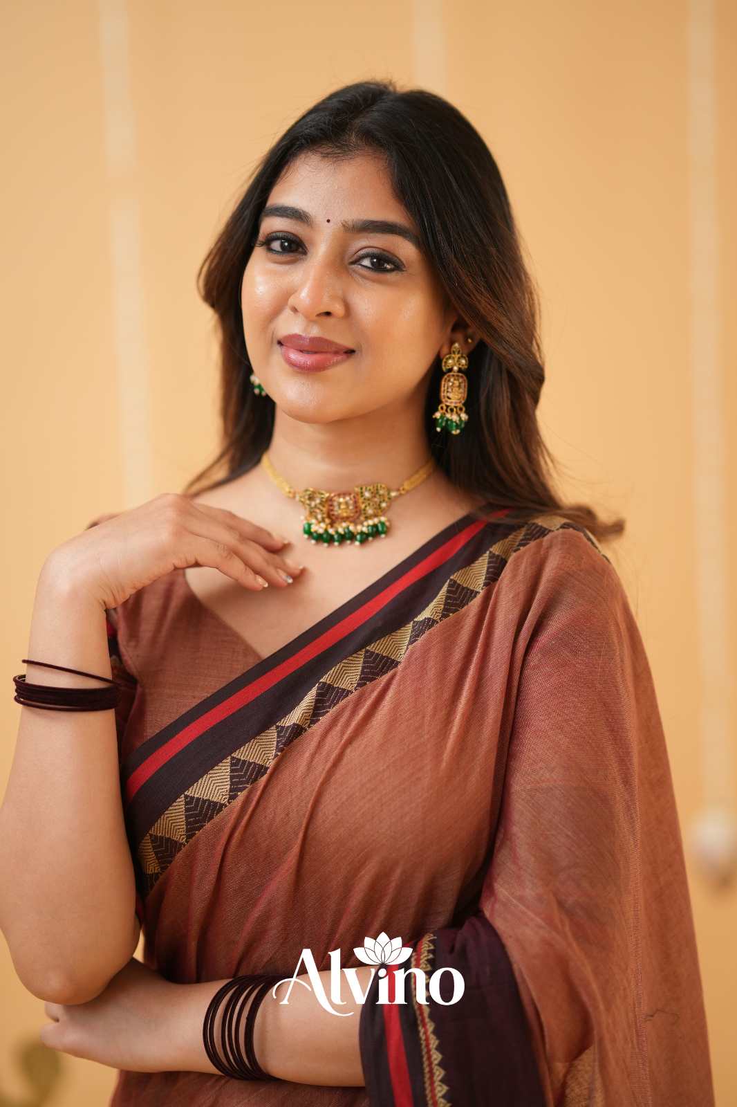 Peach  Narayanpet Cotton Saree