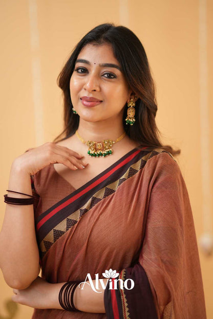 Peach Handloom Narayanpet Cotton Saree