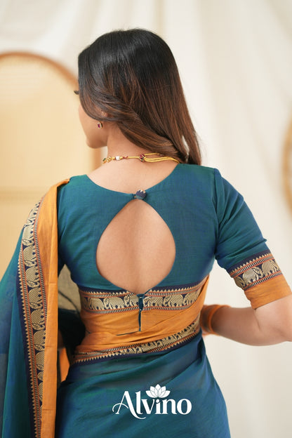 Teal Handloom  Narayanpet Cotton Saree