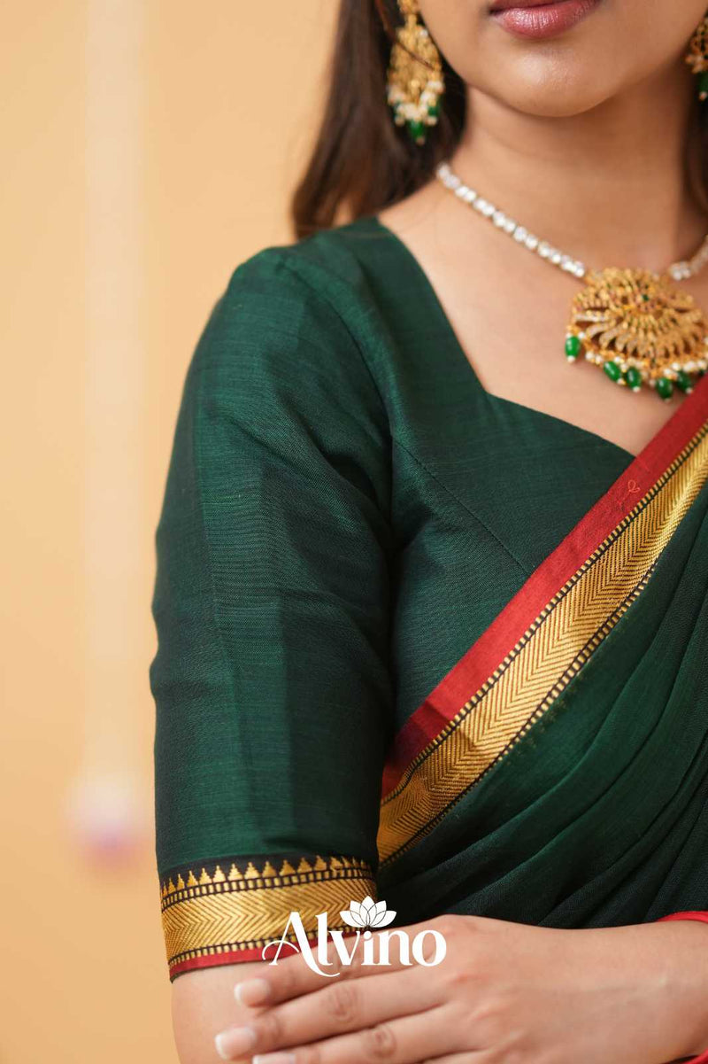 Dark Green Handloom  Narayanpet Cotton Saree