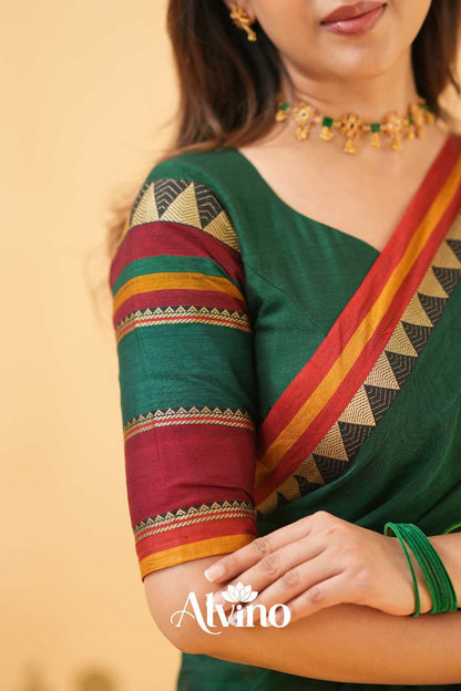 Dark Green Handloom Narayanpet Cotton Saree