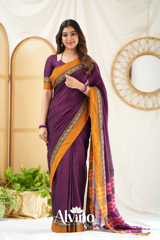 Purple Handloom Narayanpet Cotton Saree