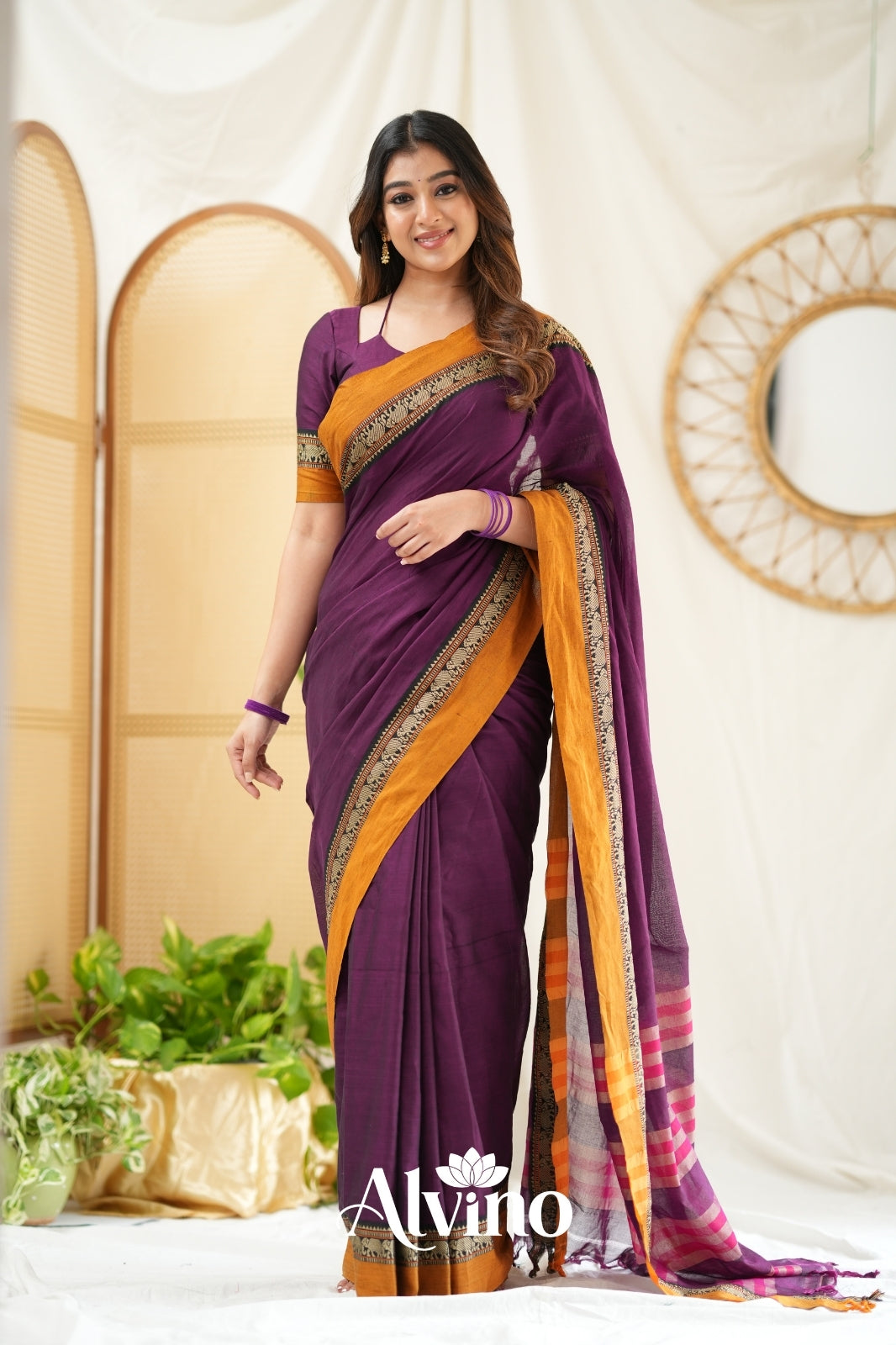 Purple Narayanpet Cotton Saree