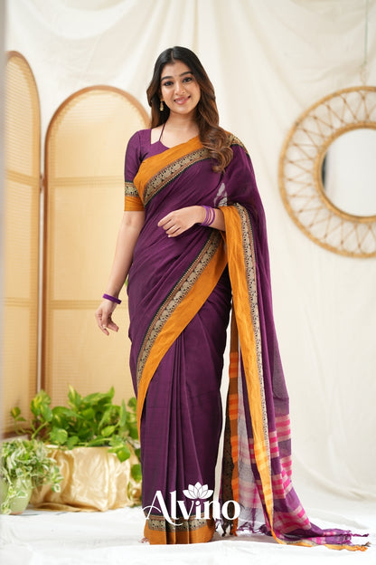 Purple Handloom Narayanpet Cotton Saree