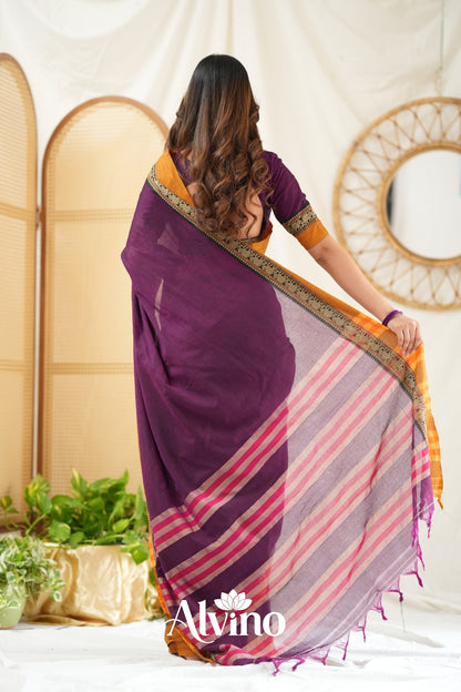 Purple Handloom Narayanpet Cotton Saree