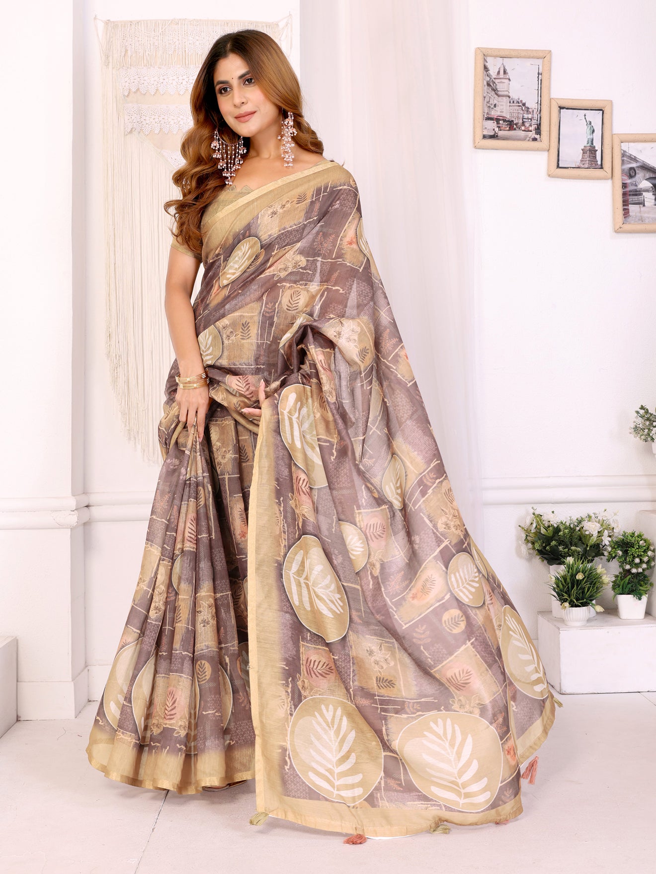 Primum Soft Cotton Leaf Design Saree