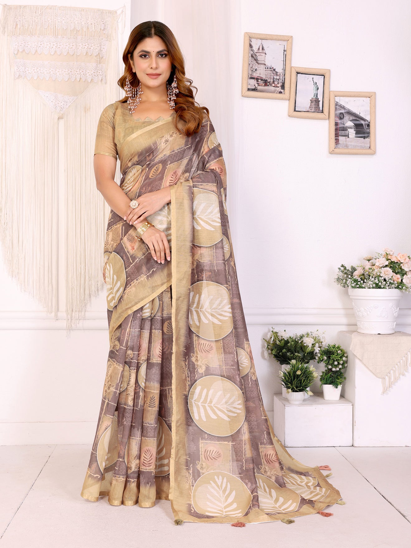 Primum Soft Cotton Leaf Design Saree