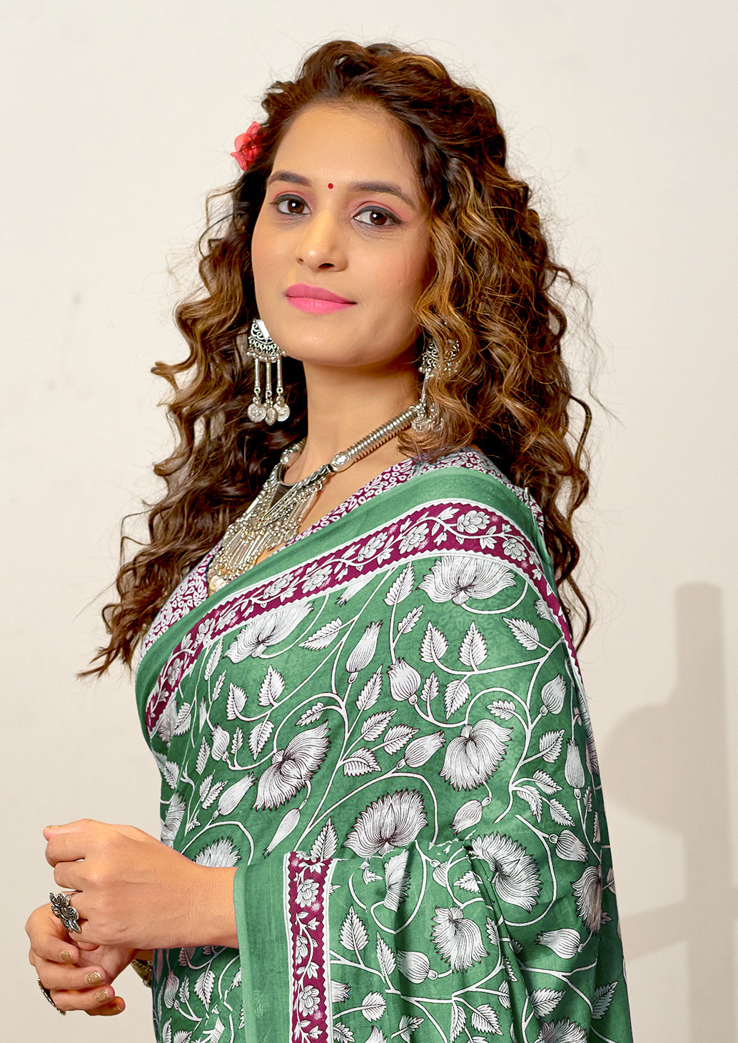 Ajrakh Green Pure MulMul Cotton Saree